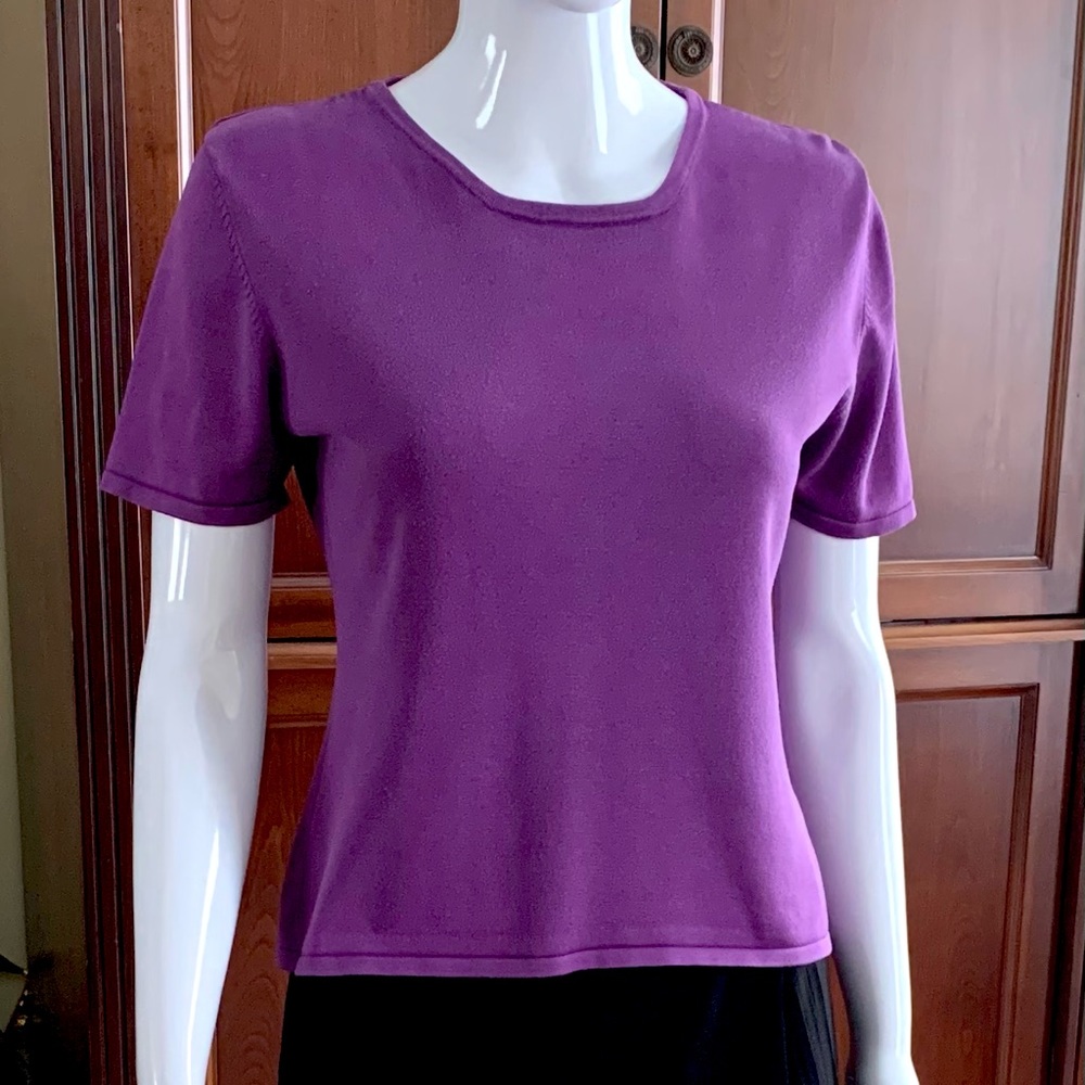Silk & Cashmere brand purple silk knit top short sleeves squarish neck US M